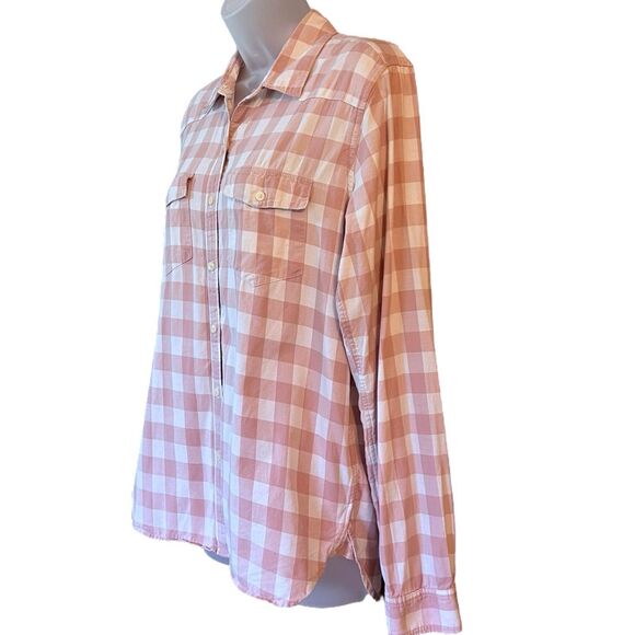 Gap Womens Western Long Sleeve Pink Check Button Down Shirt Sz S Tall - Picture 6 of 12